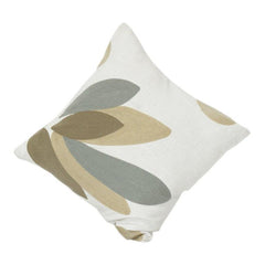 Kissenbezug aus Baumwolle mit abstrakter Blattstickerei | Dekokissen in neutralem Beige & Grau | 45x45 cm Sofakissenbezug