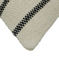 **Handwoven Ivory & Black Textured Striped Cotton Cushion Cover – 45 x 45 cm**