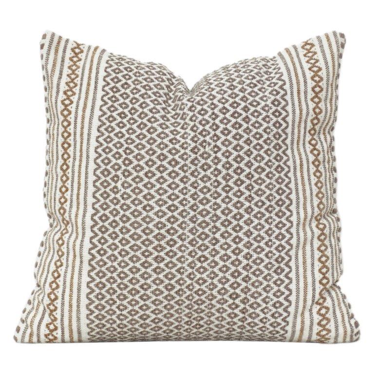 Handwoven Geometric Cotton Cushion Cover 45x45 cm | Boho Tribal Pattern | Neutral Brown & Ivory Decorative Pillow Cover - Bulk manufacturer & supplier from Panipat, India
