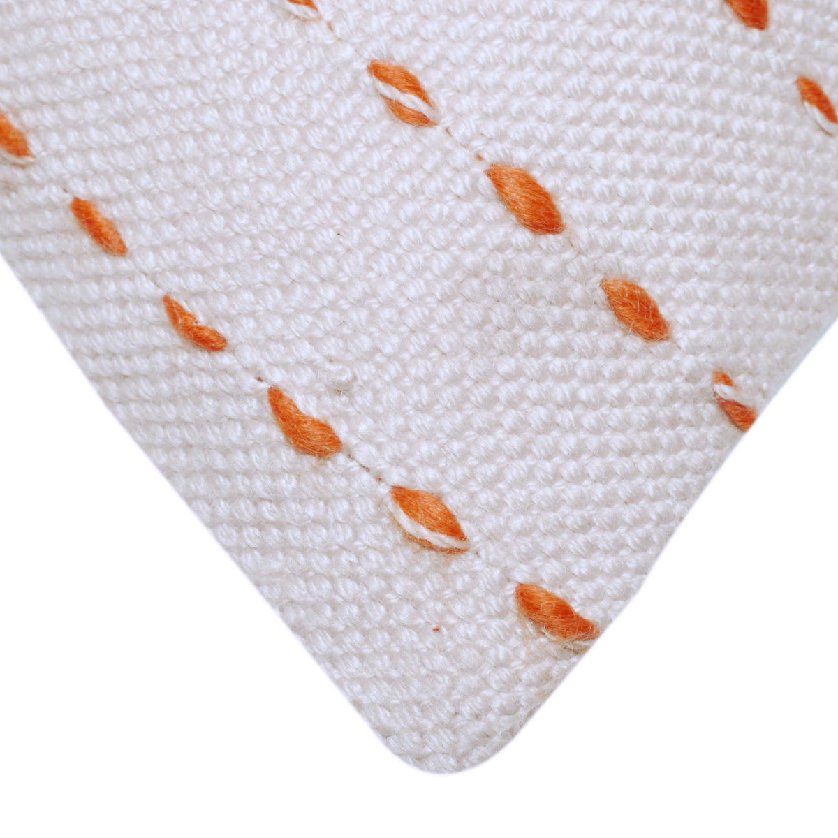 Handwoven White Cushion Cover with Orange Dotted Stripe Design – 45 x 45 cm