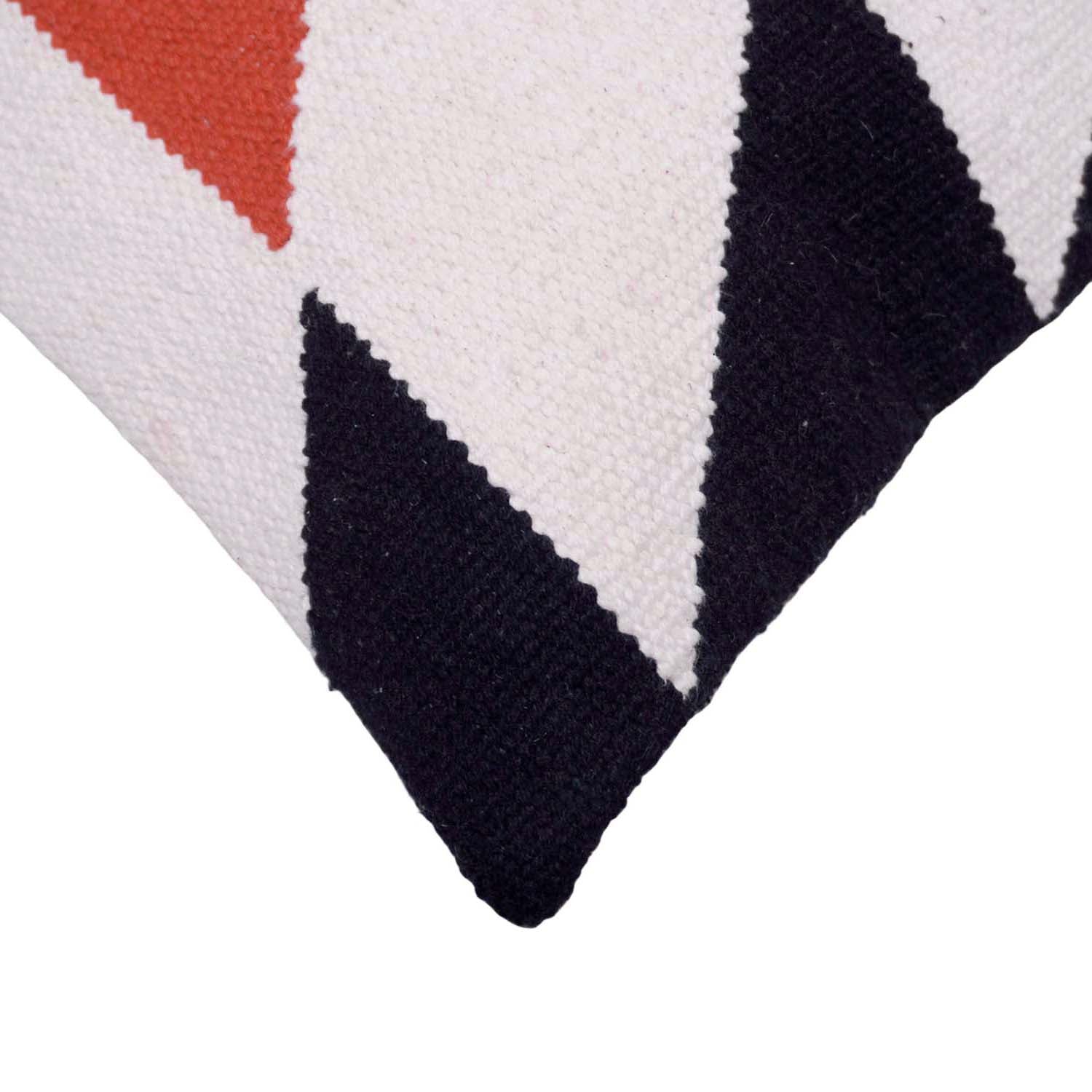 Handwoven Geometric Cotton Cushion Cover 45x45 cm | Black, White & Rust | Modern Boho Decorative Throw Pillow Cover with Concealed Zipper