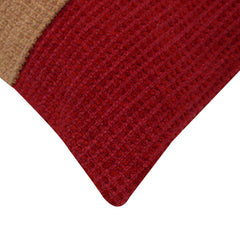 Red beige and ivory textured color block handwoven cotton cushion cover 45x45 cm