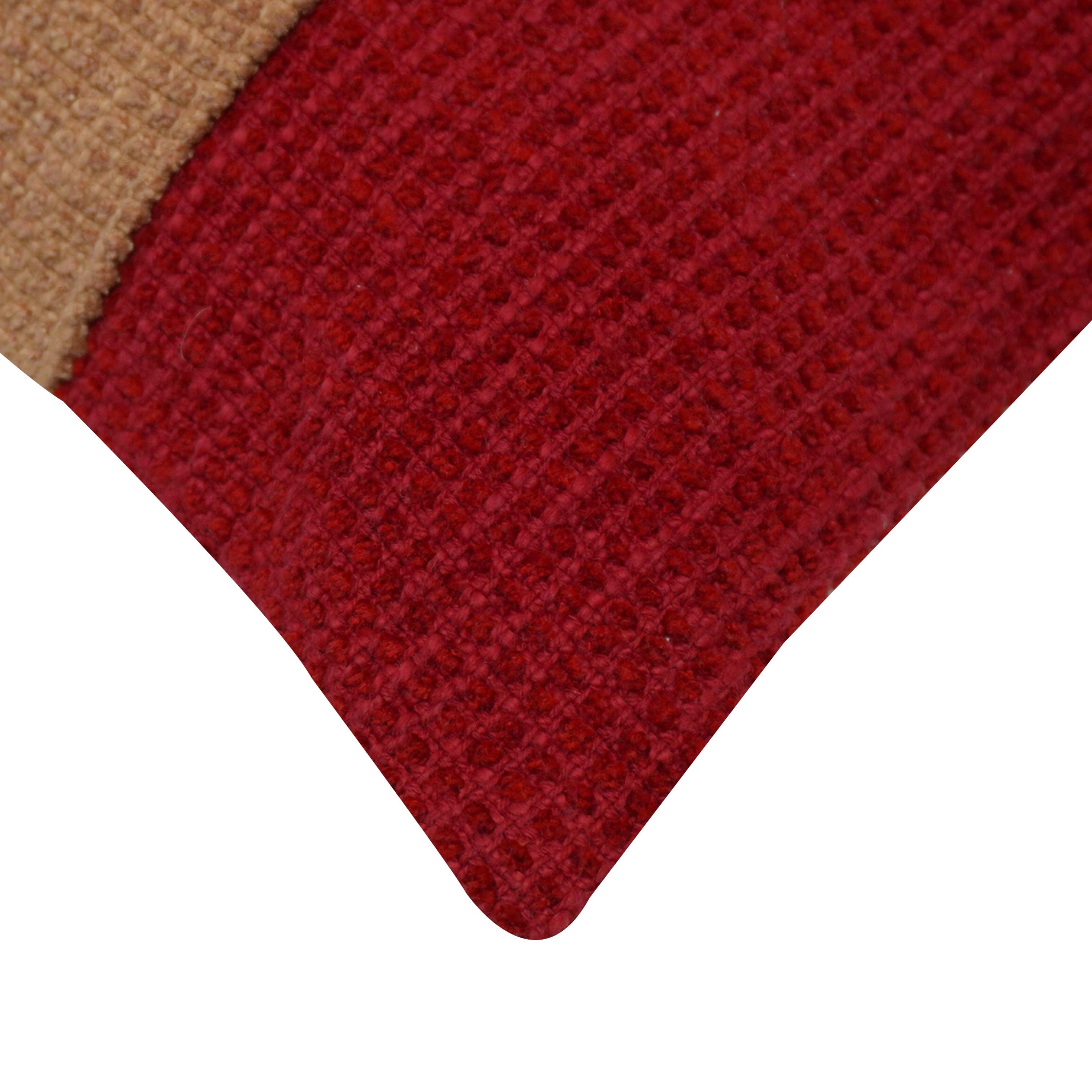 Handwoven Color Block Cotton Cushion Cover 45x45 cm | Textured Decorative Throw Pillow Cover | Red, Beige & Ivory | Hidden Zip | Modern Boho Home Décor