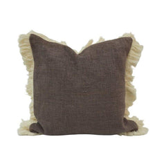Rustic Brown Fringe Cotton Cushion Cover | Textured Linen Look Pillow Cover | 45 x 45 cm
