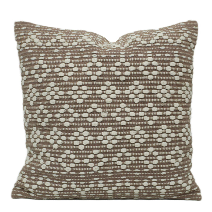 Handwoven Textured Cushion Cover – Taupe & Ivory Woven Design, 45 x 45 cm