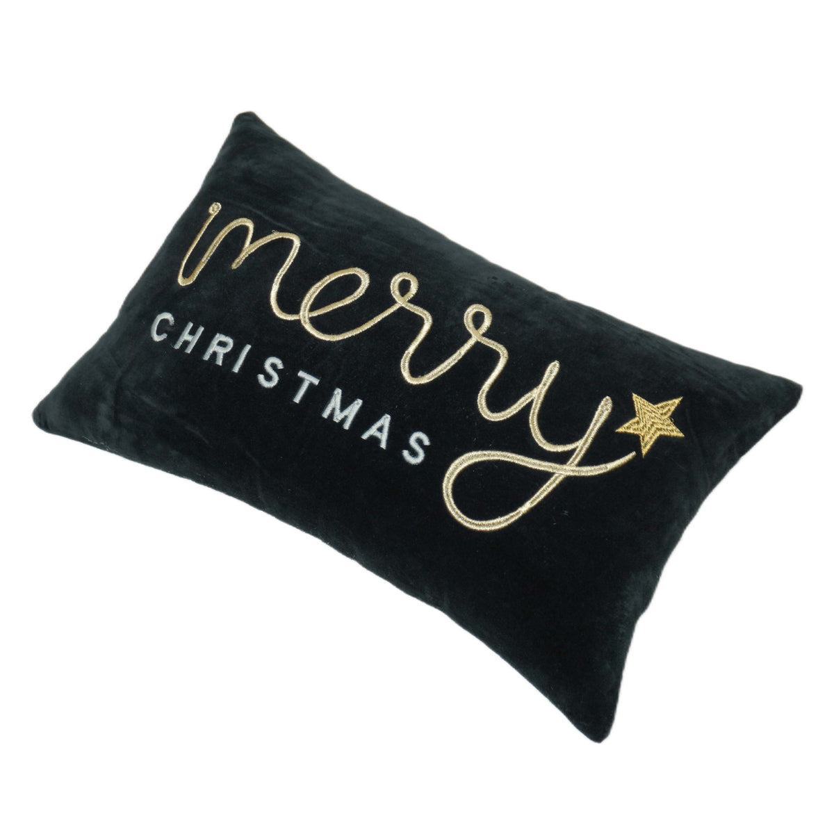Luxury Black Velvet Merry Christmas Embroidered Cushion Cover 35x50 cm – Gold & White Festive Christmas Cushion