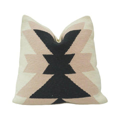 Handwoven Geometric Cotton Cushion Cover – Black & Beige Tribal Pattern | 45x45 cm