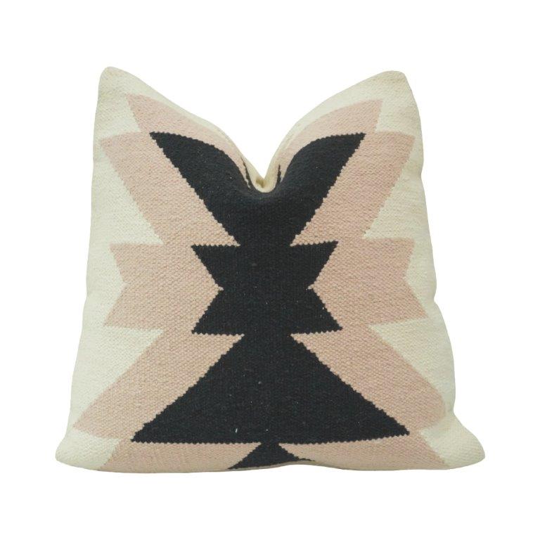 Handwoven Geometric Cotton Cushion Cover – Black & Beige Tribal Pattern | 45x45 cm
