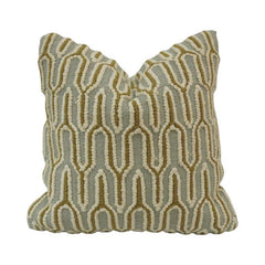 Handmade Geometric Embroidered Cotton Cushion Cover 45x45 cm | Textured Modern Throw Pillow Cover in Sage Green & Beige
