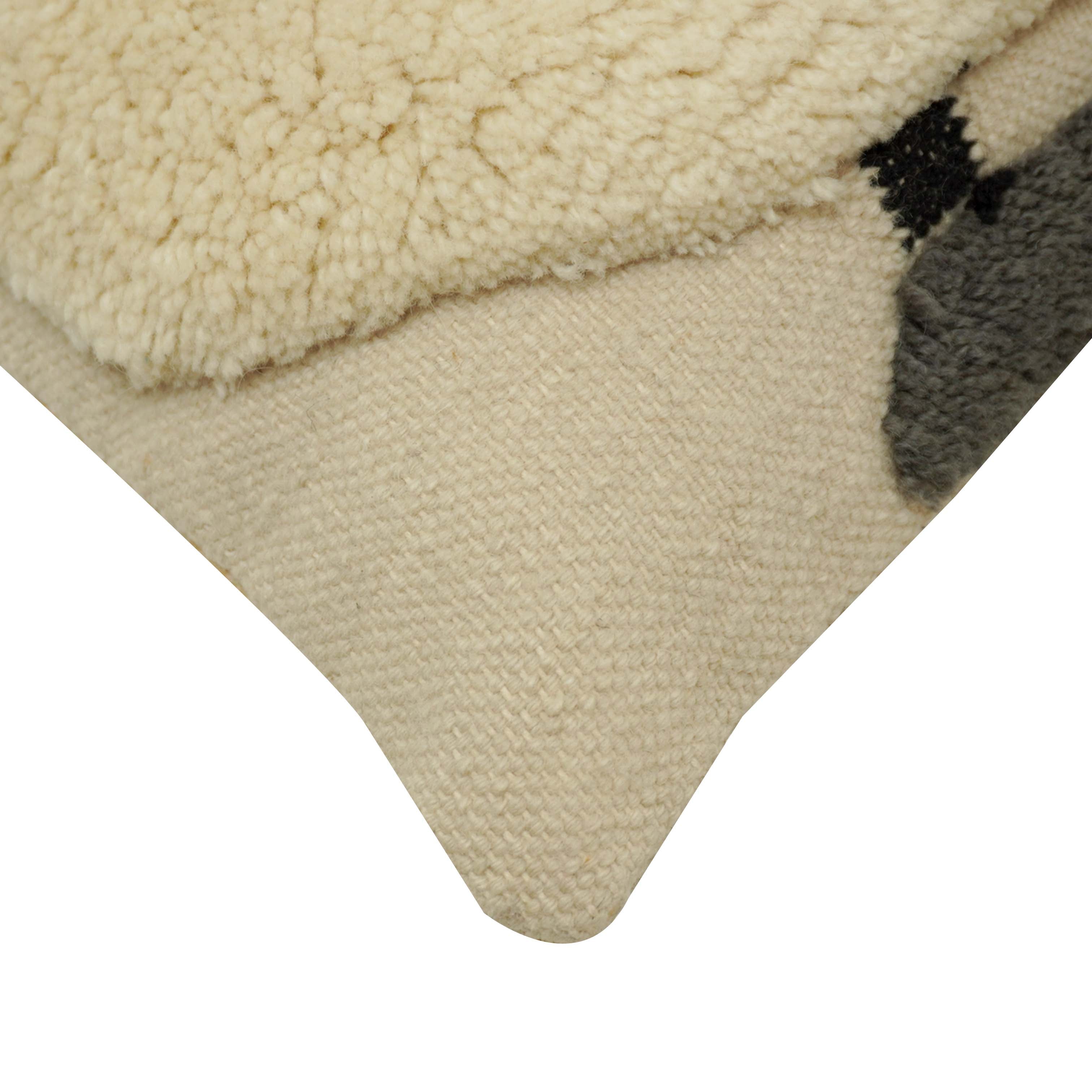 Hand Tufted Wool Bear Face Cushion Cover 45x45 cm | Soft Decorative Throw Pillow Cover | Cream & Black | Hidden Zip