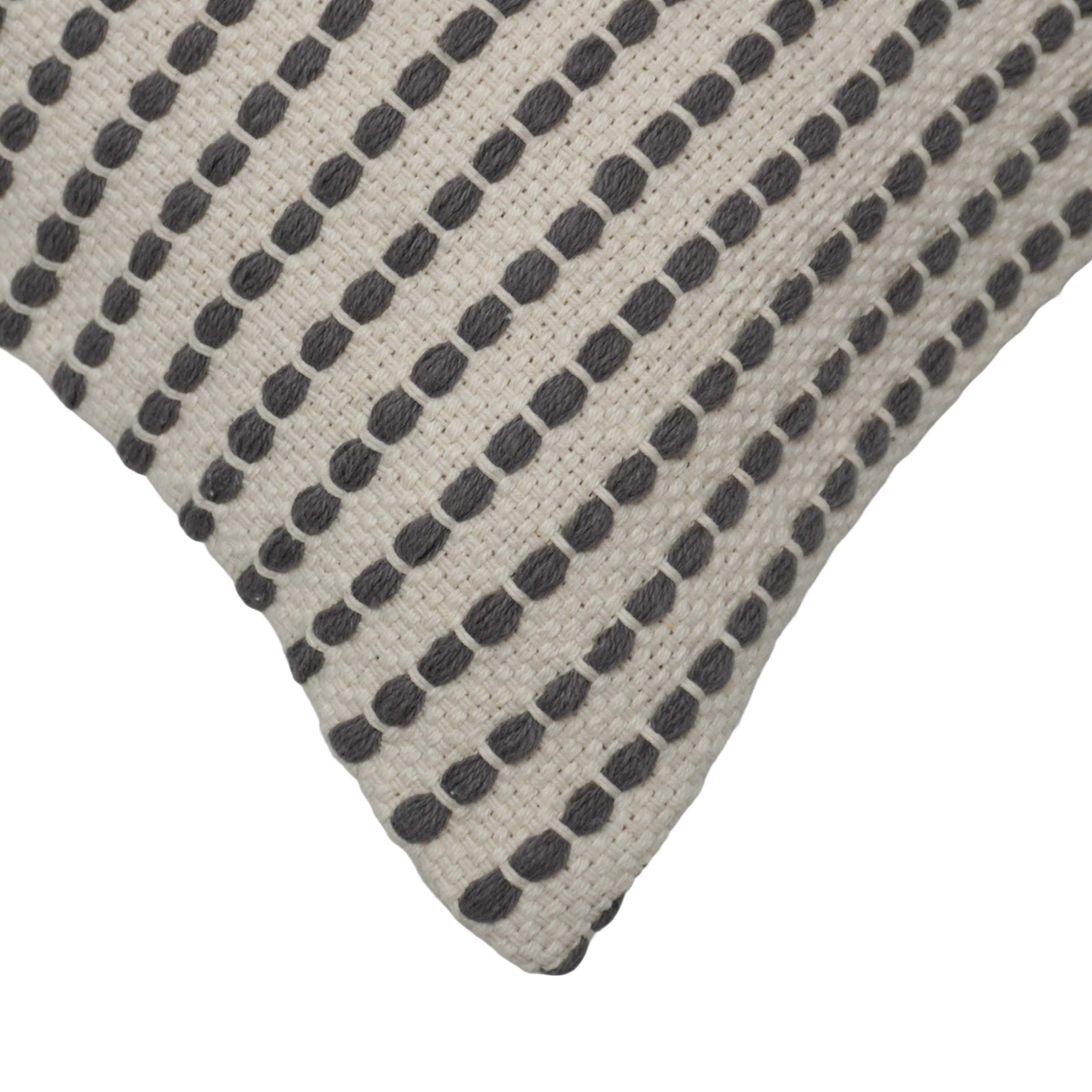 Handwoven Cotton Cushion Cover 45x45 cm | Black & Natural Woven Striped Throw Pillow Cover | Modern Farmhouse Decorative Cushion Cover | Hidden Zipper