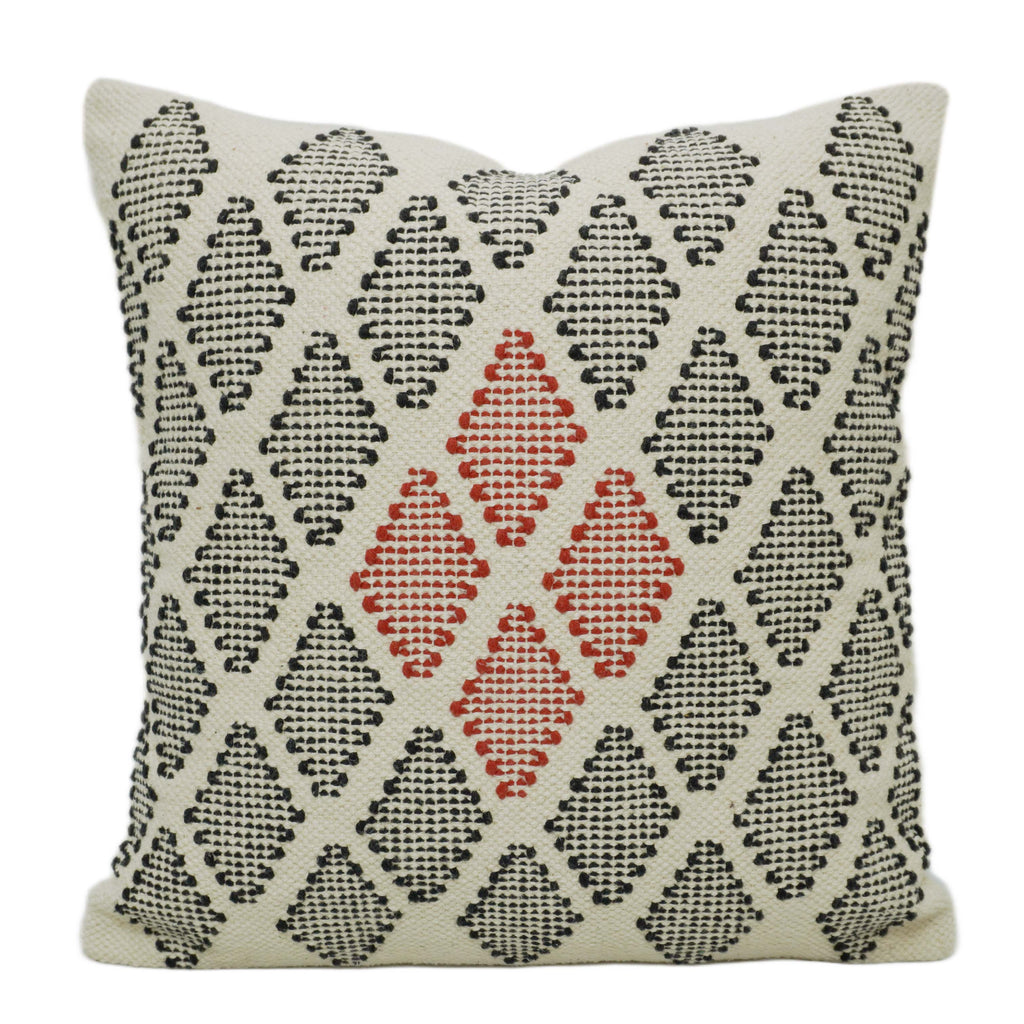 Handwoven Geometric Cushion Cover in Ivory, Black & Rust – 45 x 45 cm