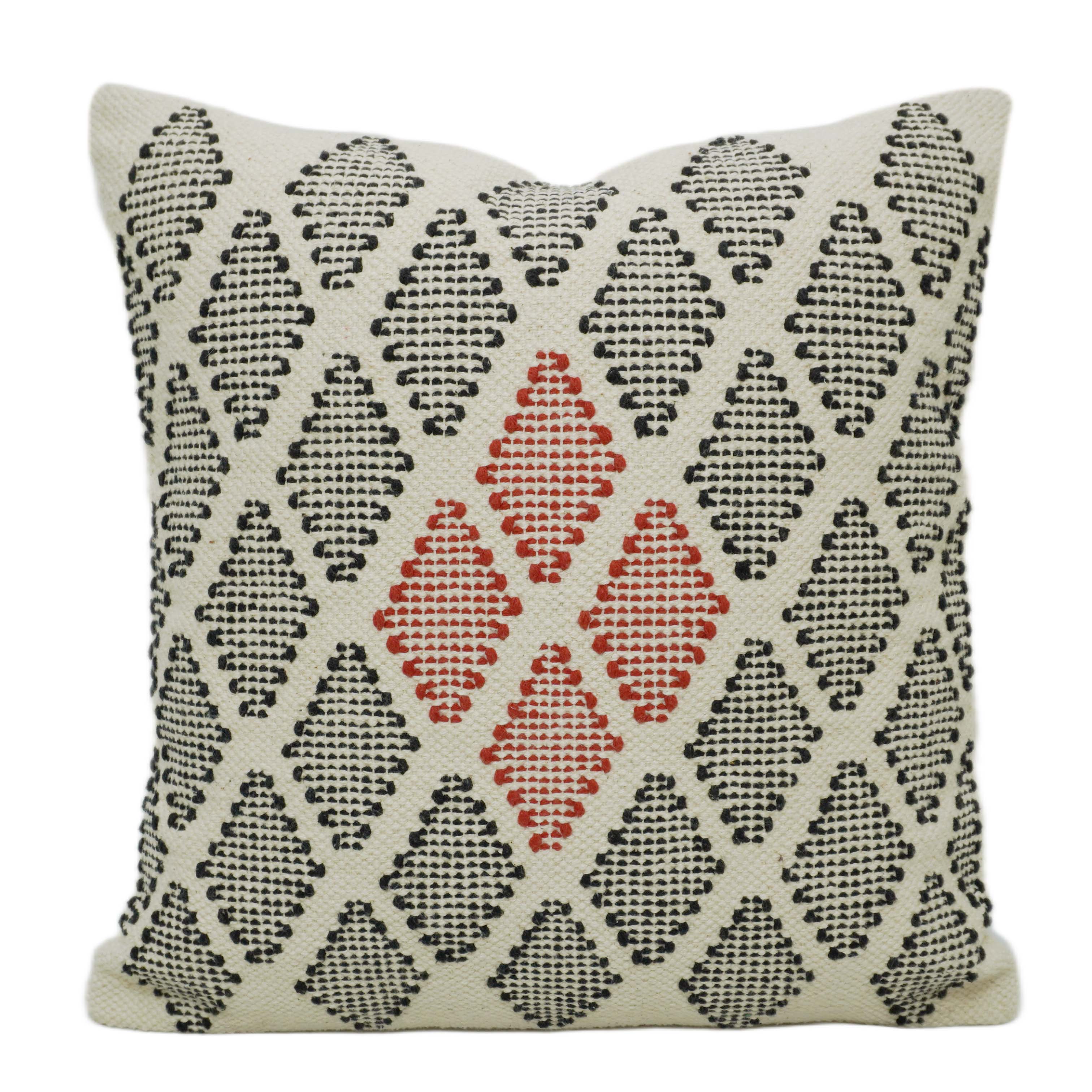Handwoven Geometric Cushion Cover in Ivory, Black & Rust – 45 x 45 cm