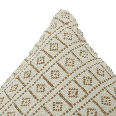 Handmade Cotton Cushion Cover 45x45 cm – Geometric Woven Pattern | Neutral Boho Décor Pillow