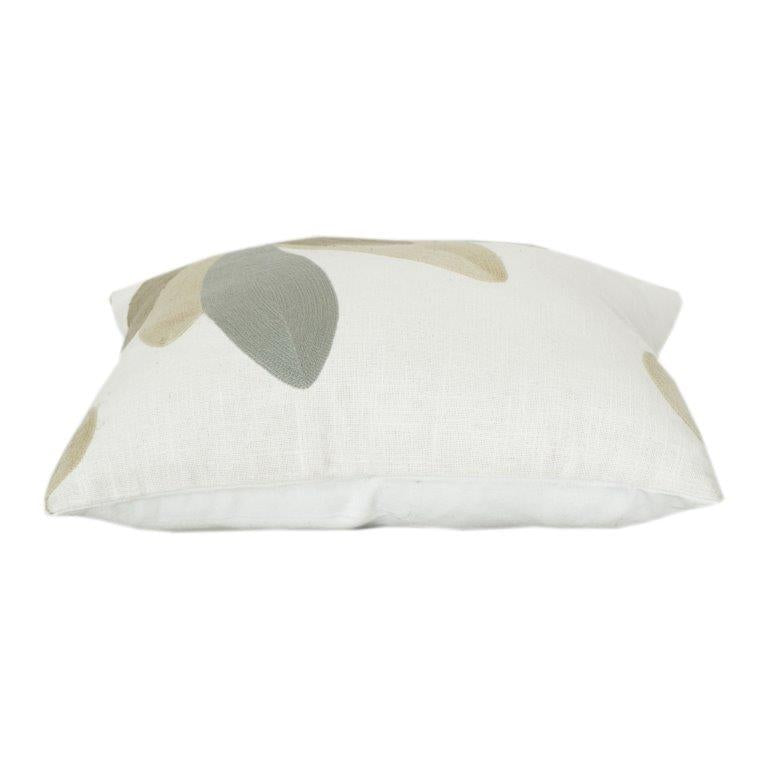 Abstract Leaf Embroidered Cotton Cushion Cover | Neutral Beige & Grey Decorative Pillow | 18x18 Inch Sofa Cushion Cover