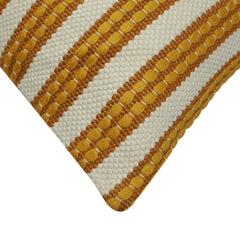 Handwoven Cotton Cushion Cover 45x45 cm | Mustard & Ivory Striped Textured Woven Cushion Cover | Decorative Boho Throw Pillow Cover with Concealed Zipper