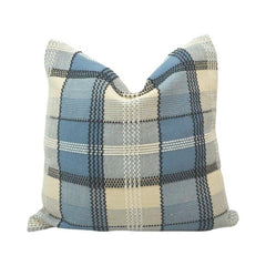 Handmade Blue Plaid Cotton Cushion Cover 45x45 cm | Woven Checkered Throw Pillow Cover | Farmhouse & Modern Décor
