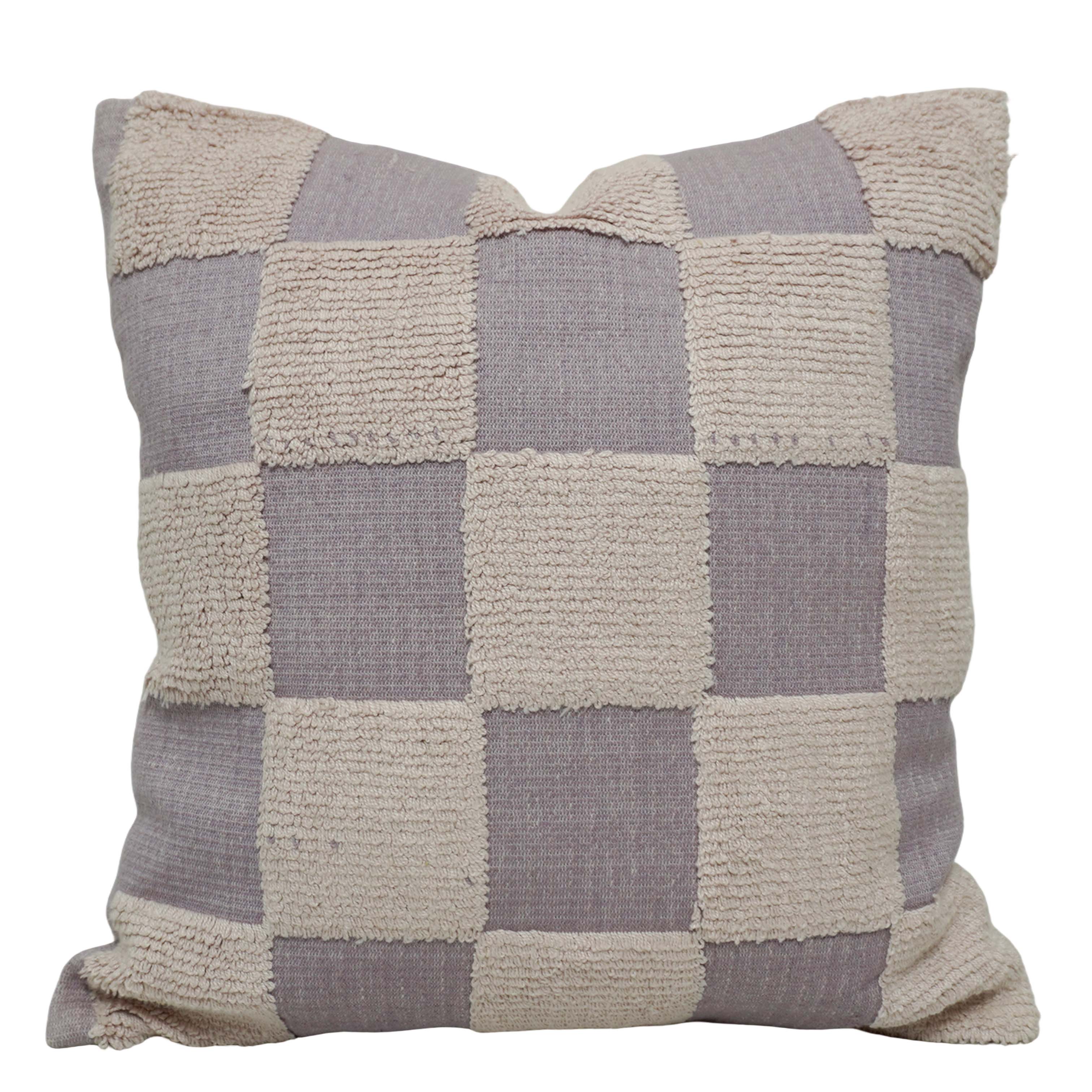 Machine Woven Cotton Checkered Cushion Cover 45x45 cm | Textured Tufted Checker Pattern | Soft Decorative Throw Pillow Cover with Hidden Zipper | Modern Living Room & Bedroom Décor