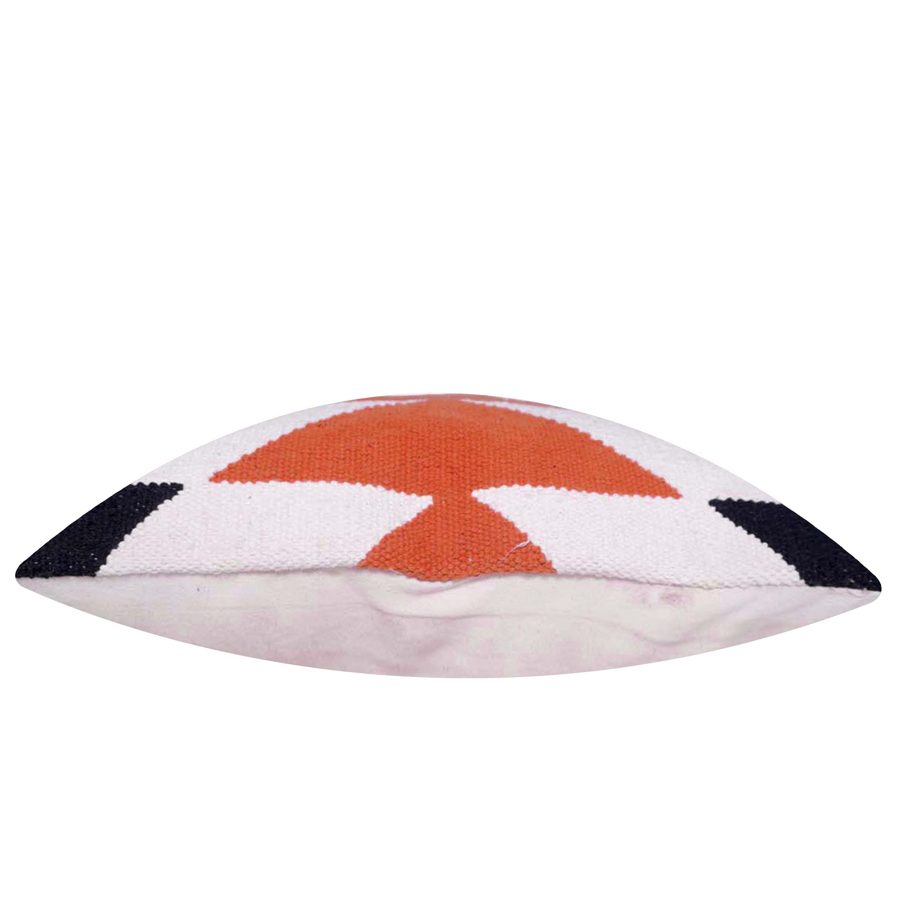 Handwoven Geometric Cotton Cushion Cover 45x45 cm | Black, White & Rust | Modern Boho Decorative Throw Pillow Cover with Concealed Zipper