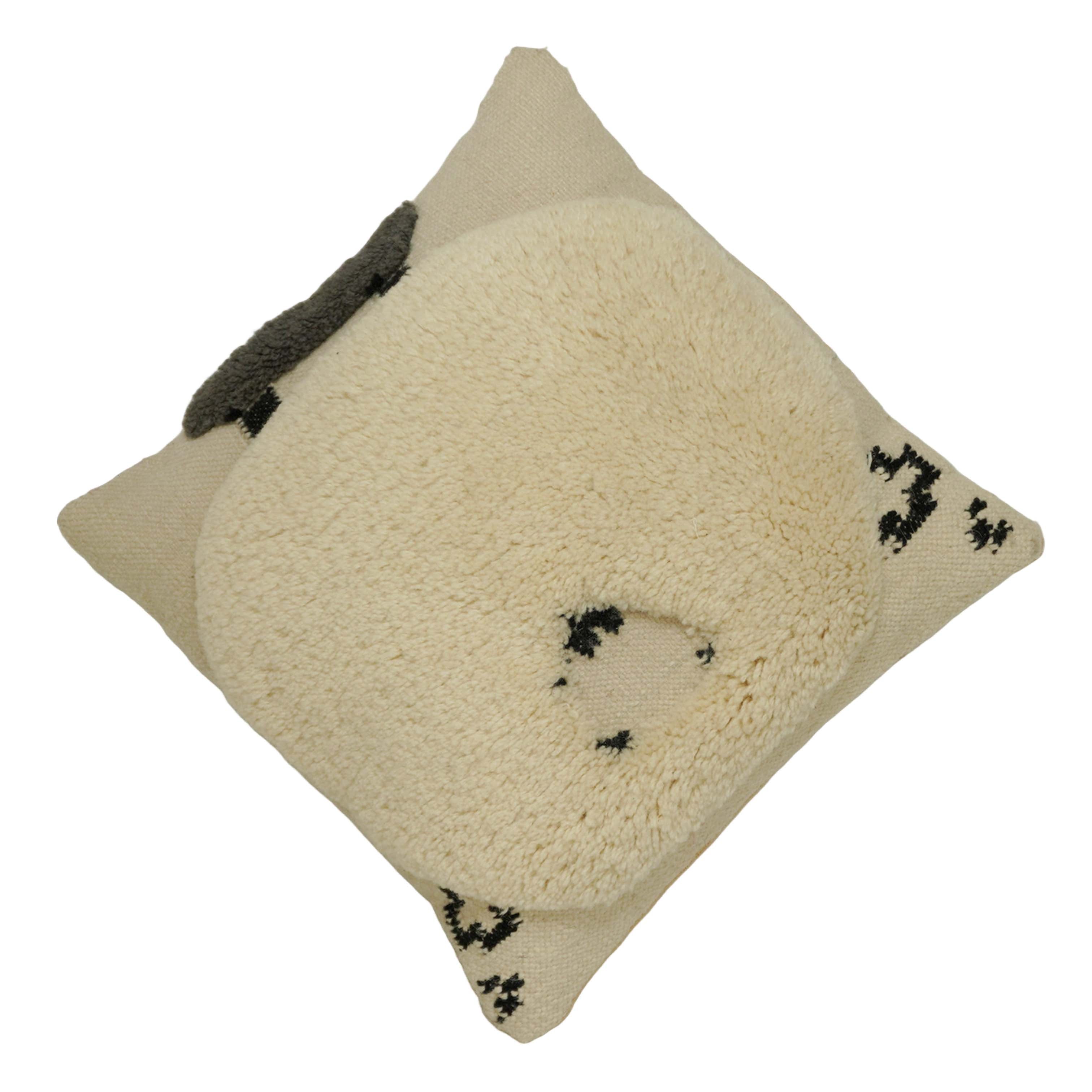 Hand Tufted Wool Bear Face Cushion Cover 45x45 cm | Soft Decorative Throw Pillow Cover | Cream & Black | Hidden Zip