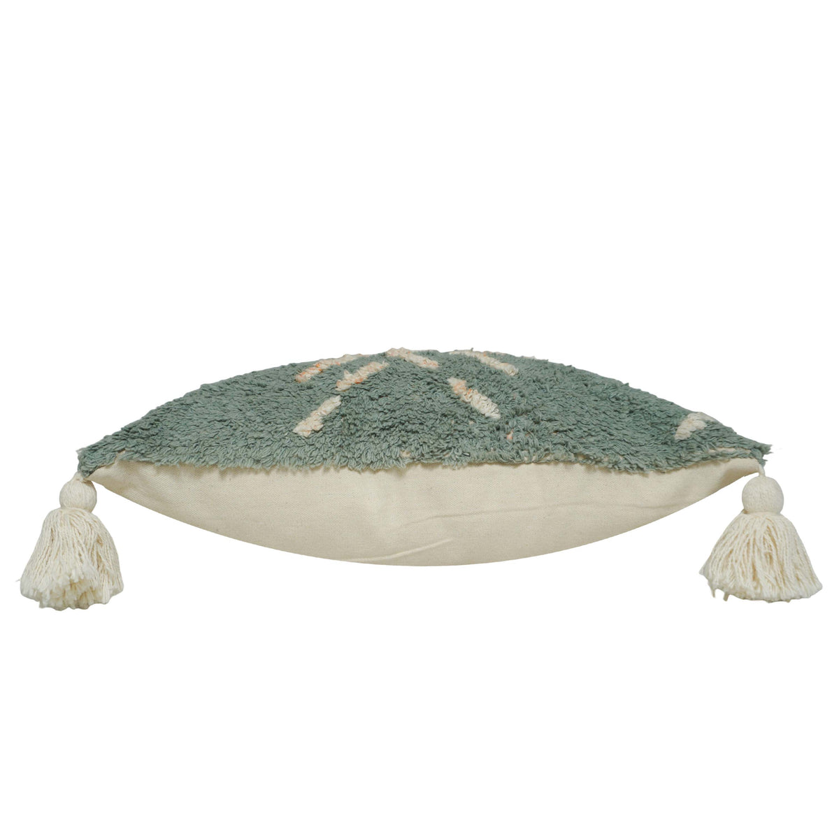 Hand Tufted Cotton Cushion Cover 45x45 cm | Sage Green Abstract Textured Throw Pillow Cover with Tassels | Boho Modern Home Décor