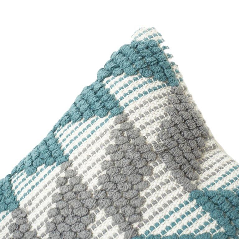 Handcrafted Tufted Cotton Cushion Cover 45x45 cm – Geometric Chevron Pattern in Teal & Grey | Textured Boho Decorative Pillow Cover - Bulk manufacturer & supplier from Panipat, India