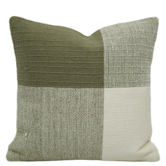 Handwoven Sage Green & Ivory Color Block Cushion Cover – 45 x 45 cm