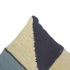 Hand Knitted Geometric Cotton Cushion Cover | Blue & Ivory Pinwheel Design | 45x45 cm