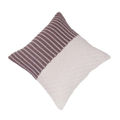 Handwoven Cotton Cushion Cover 45x45 cm | Textured Geometric Weave & Striped Design | Handmade Decorative Throw Pillow Cover | Brown & Ivory