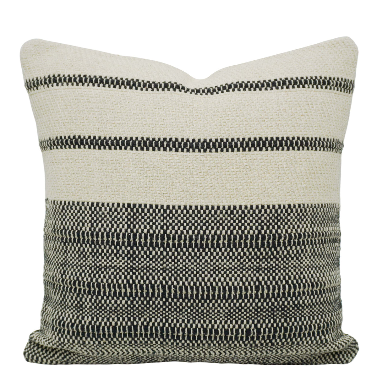 **Handwoven Ivory & Black Textured Striped Cotton Cushion Cover – 45 x 45 cm**