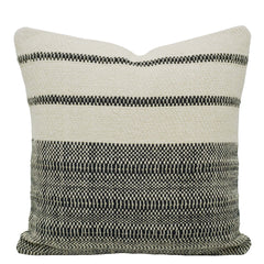 **Handwoven Ivory & Black Textured Striped Cotton Cushion Cover – 45 x 45 cm**