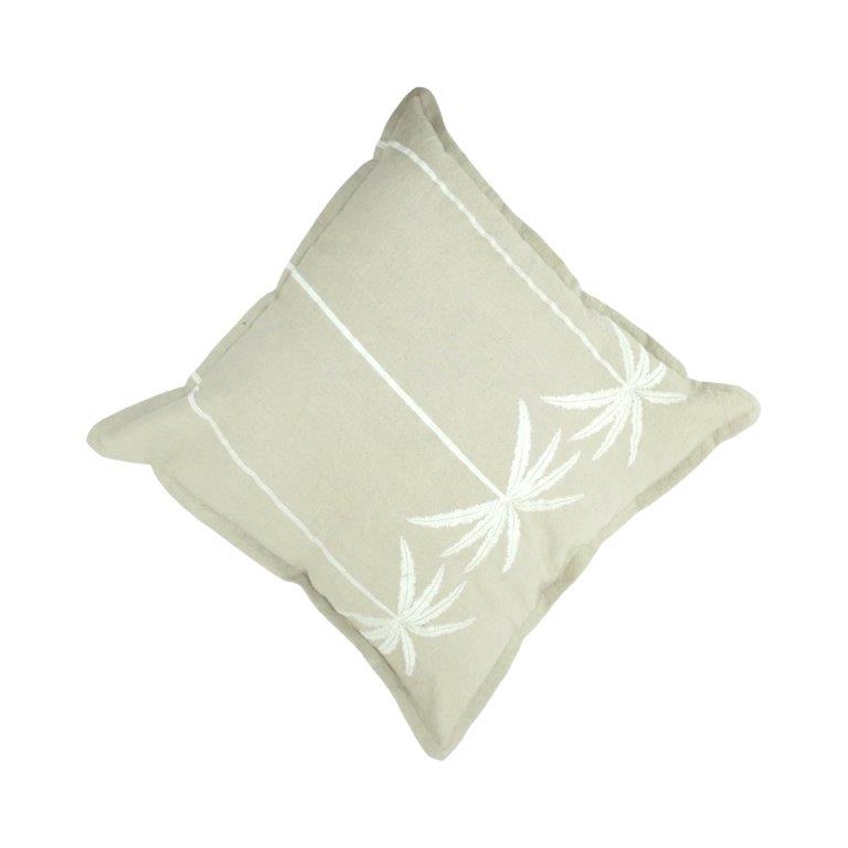 Palm Tree Embroidered Cotton Cushion Cover – Sage Green | 45x45 cm Decorative Pillow Cover - Bulk manufacturer & supplier from Panipat, India