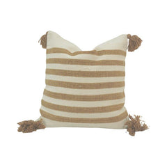 Handmade Striped Cotton Cushion Cover with Tassels – Beige & Ivory | 45x45 cm