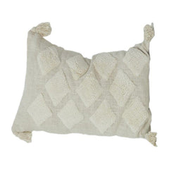 Textured Tufted Cotton Cushion Cover – Geometric Pattern in Ivory | 35 x 50 cm Lumbar Pillow Cover