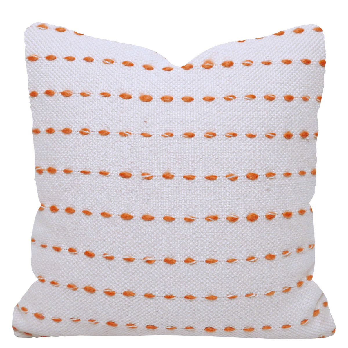 Handwoven White Cushion Cover with Orange Dotted Stripe Design – 45 x 45 cm