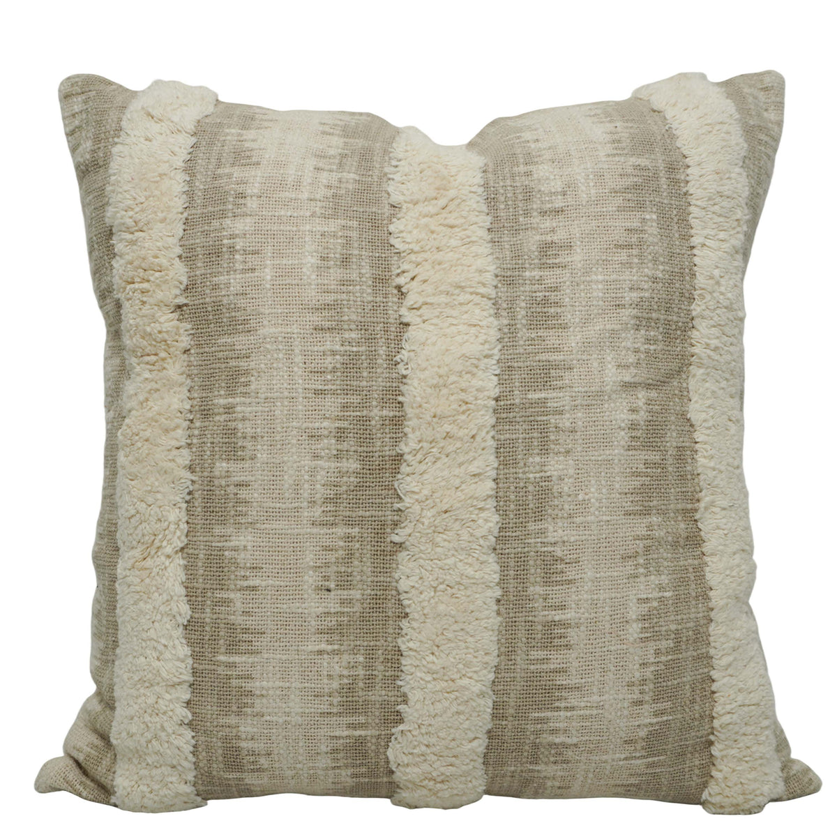 Printed & Tufted Cotton Cushion Cover 45x45 cm | Textured Striped Design | Decorative Throw Pillow Cover with Hidden Zipper | Beige & Ivory