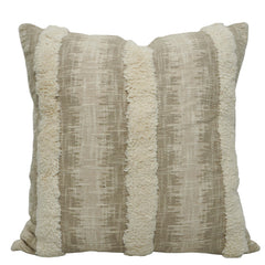 Printed & Tufted Cotton Cushion Cover 45x45 cm | Textured Striped Design | Decorative Throw Pillow Cover with Hidden Zipper | Beige & Ivory