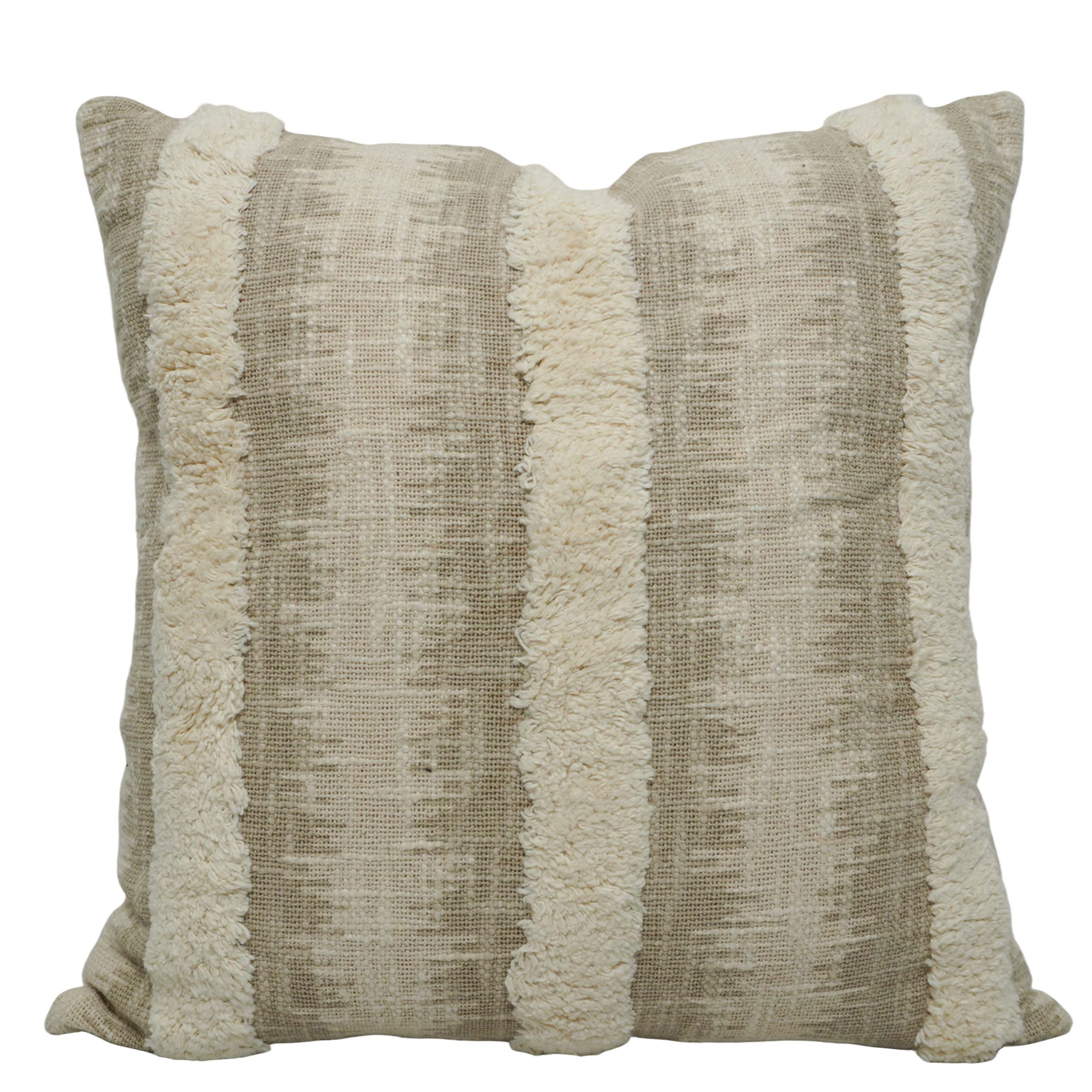 Printed & Tufted Cotton Cushion Cover 45x45 cm | Textured Striped Design | Decorative Throw Pillow Cover with Hidden Zipper | Beige & Ivory