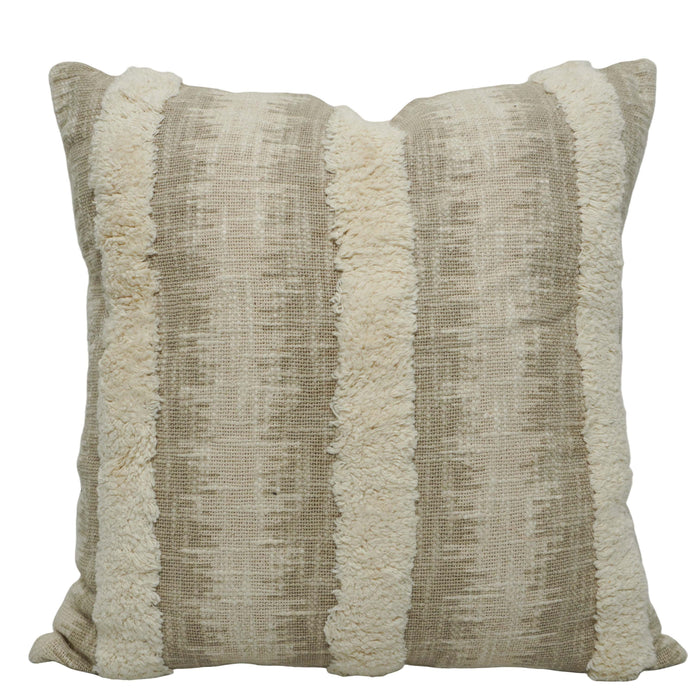 Printed & Tufted Cotton Cushion Cover 45x45 cm | Textured Striped Design | Decorative Throw Pillow Cover with Hidden Zipper | Beige & Ivory