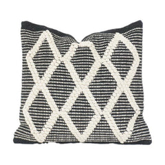Handwoven Cotton Cushion Cover – Black & White Diamond Geometric Textured Design | Boho Modern Throw Pillow Cover (18x18 Inch)