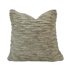 Wave Texture Embroidered Cotton Cushion Cover – Sage Beige | 45x45 cm Decorative Throw Pillow Cover