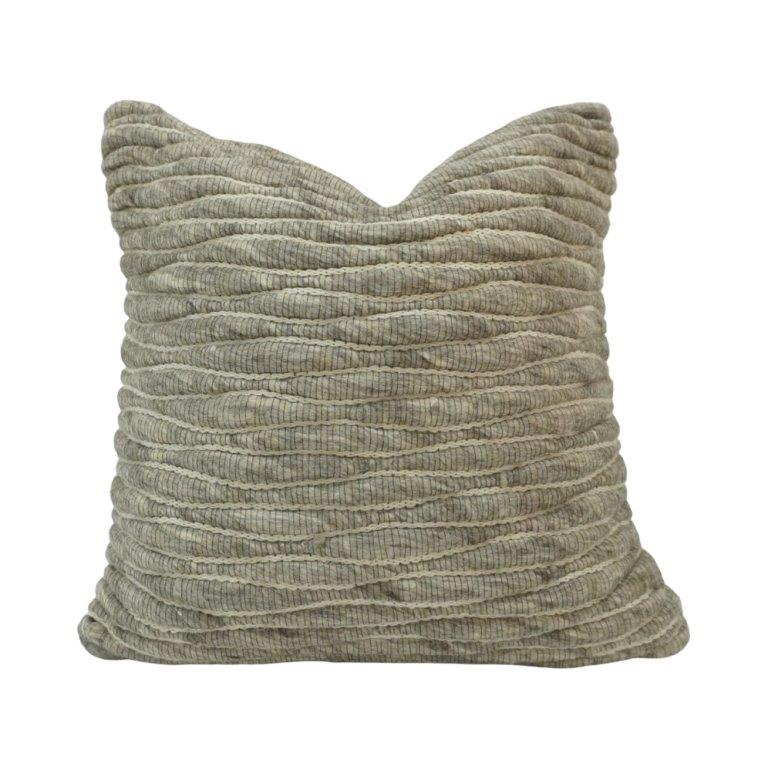 Wave Texture Embroidered Cotton Cushion Cover – Sage Beige | 45x45 cm Decorative Throw Pillow Cover