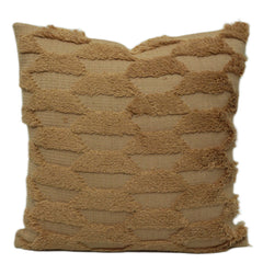 Handmade Tufted Cotton Cushion Cover – Abstract Wavy Textured Design, Earthy Beige & Tan, 45 x 45 cm