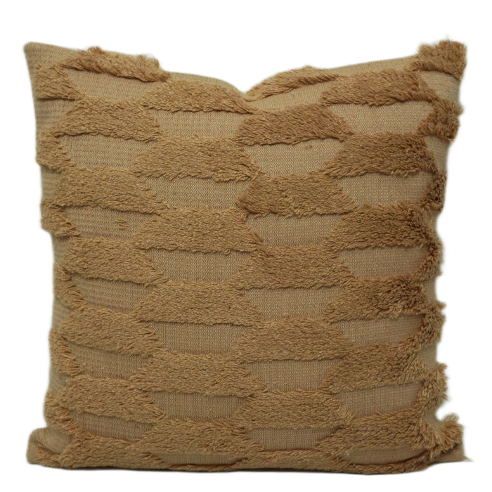 Handmade Tufted Cotton Cushion Cover – Abstract Wavy Textured Design, Earthy Beige & Tan, 45 x 45 cm