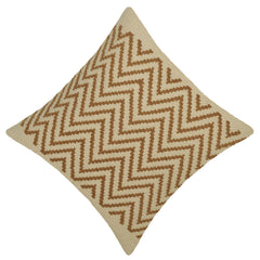 Handwoven Cotton Chevron Cushion Cover 45x45 cm | Woven Zigzag Pattern | Beige & Brown Decorative Throw Pillow Cover | Hidden Zipper | Boho Modern Home Décor