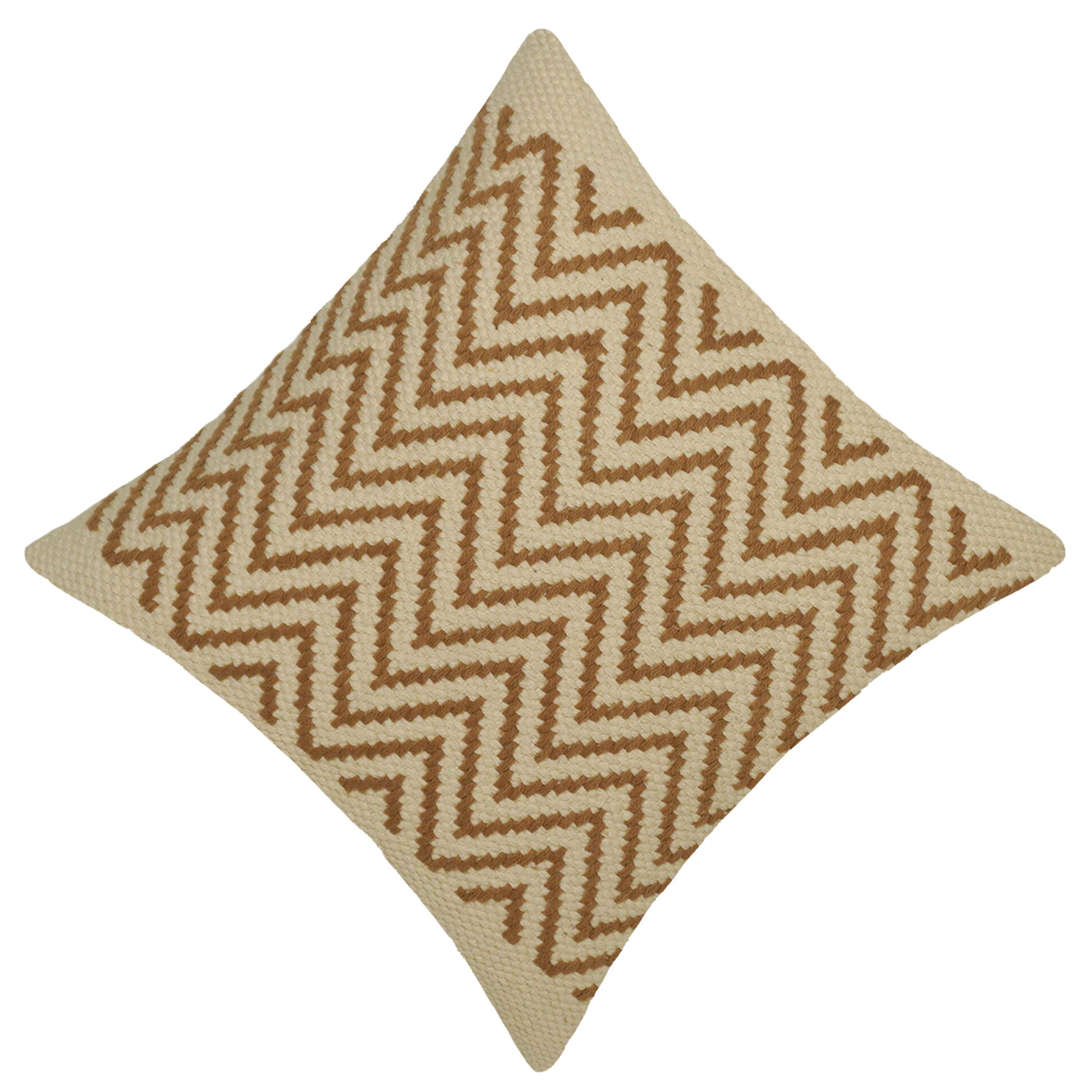 Handwoven Cotton Chevron Cushion Cover 45x45 cm | Woven Zigzag Pattern | Beige & Brown Decorative Throw Pillow Cover | Hidden Zipper | Boho Modern Home Décor