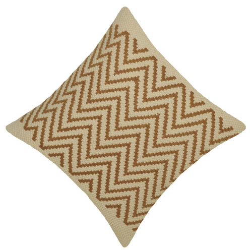 Beige and brown chevron woven cotton cushion cover 45x45 cm