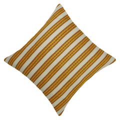 Handwoven Cotton Cushion Cover 45x45 cm | Mustard & Ivory Striped Textured Woven Cushion Cover | Decorative Boho Throw Pillow Cover with Concealed Zipper
