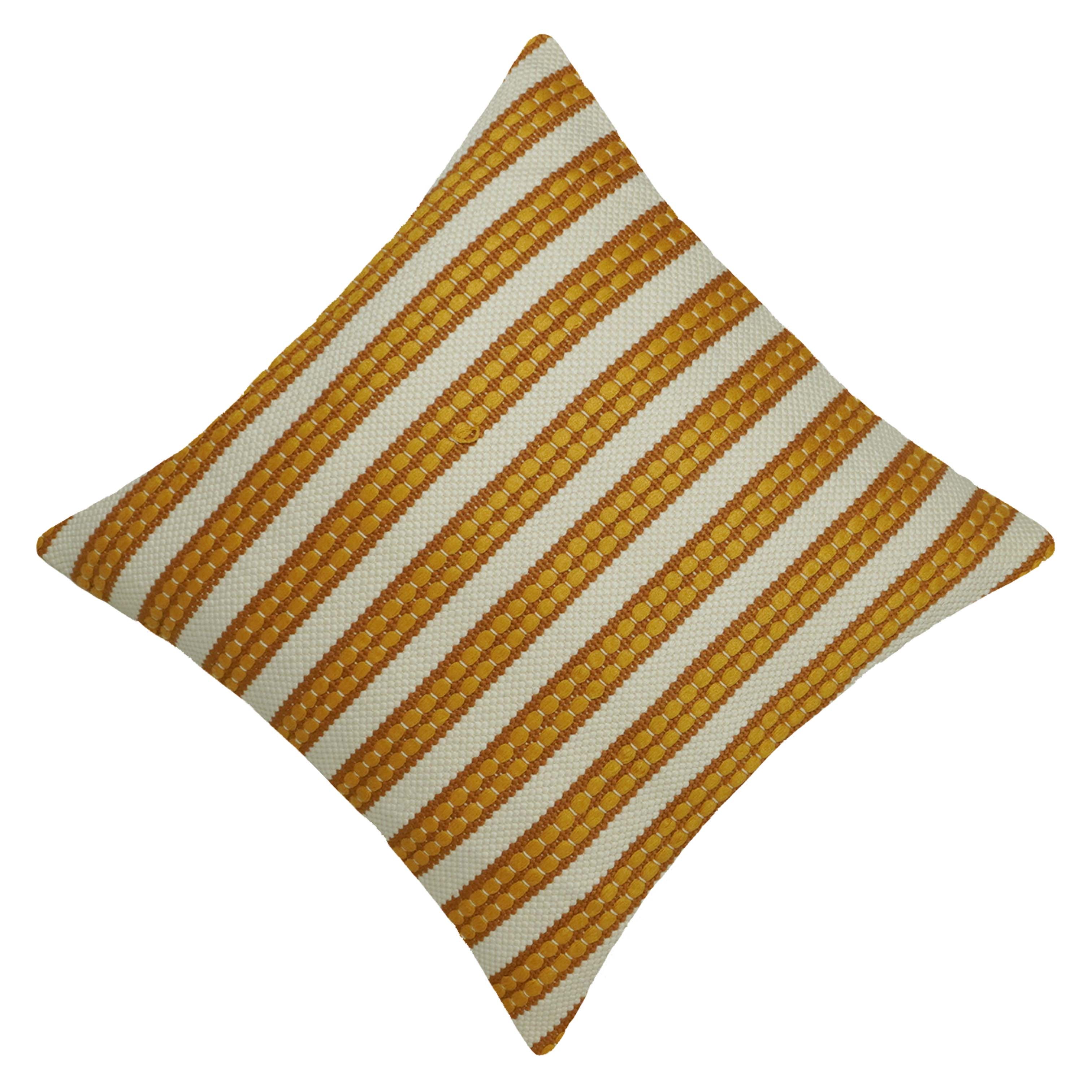 Handwoven Cotton Cushion Cover 45x45 cm | Mustard & Ivory Striped Textured Woven Cushion Cover | Decorative Boho Throw Pillow Cover with Concealed Zipper