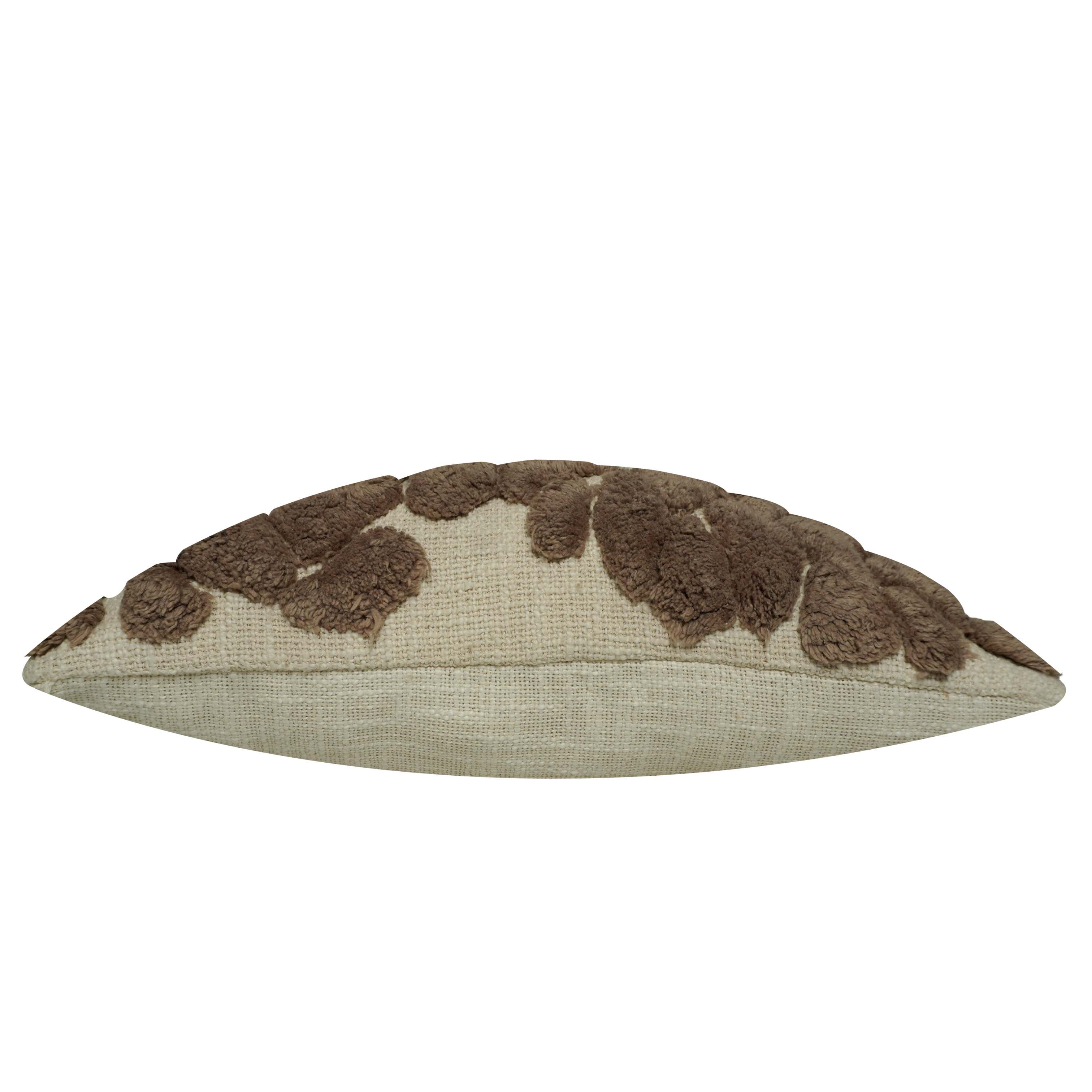 Handmade Tufted Cotton Cushion Cover 45x45 cm | Textured Abstract Floral Throw Pillow Cover | Hidden Zipper | Beige & Brown Decorative Cushion Cover